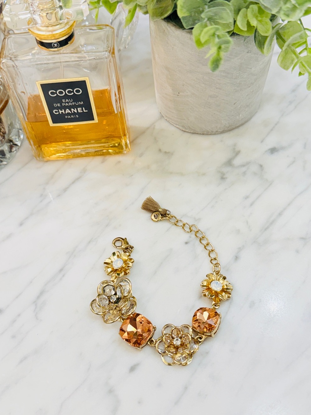 Beaucoup Designs Gold Floral Crystal Bracelet - Peach Accents